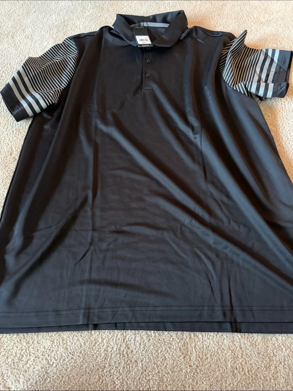 adidas Black Polo with Gray Striped Sleeves